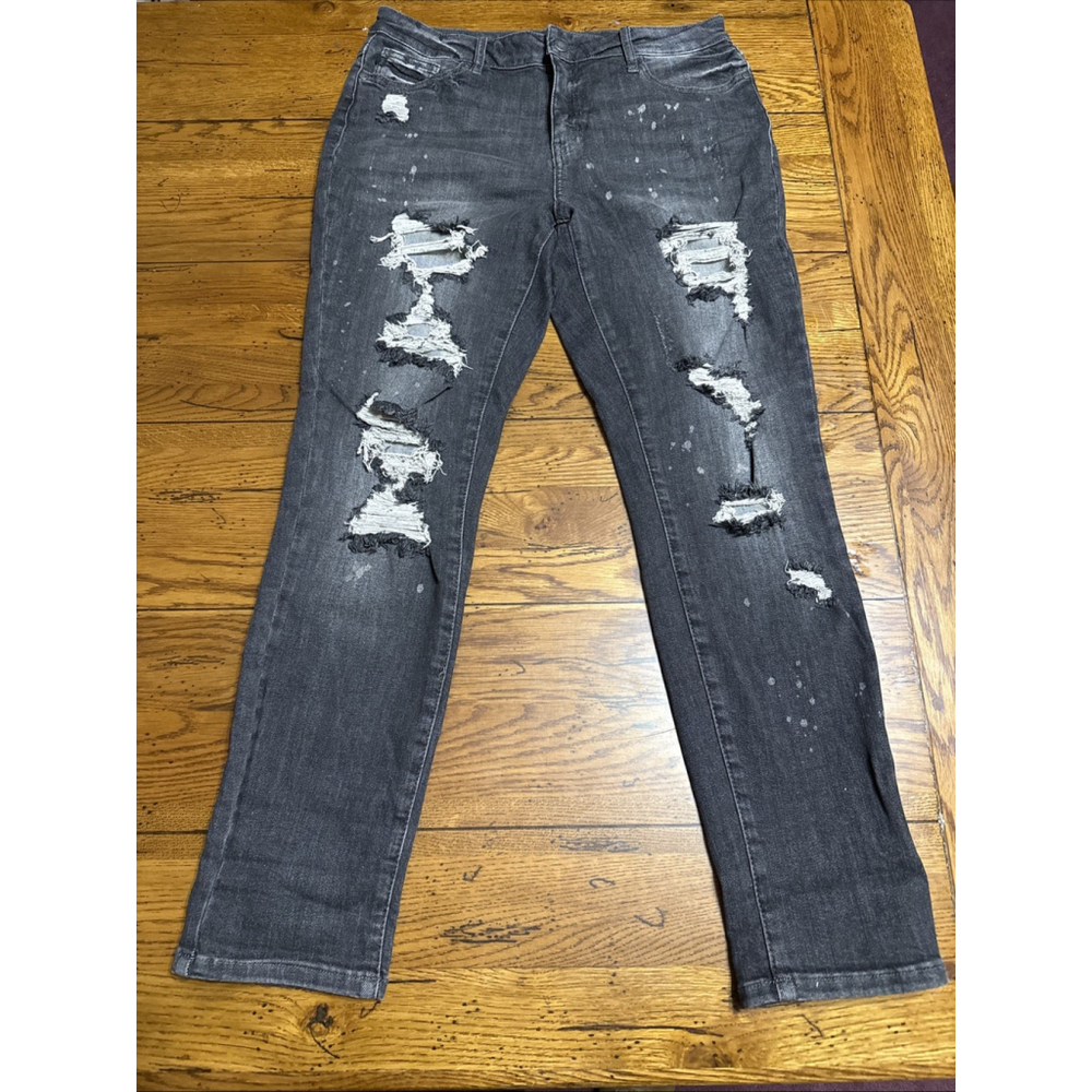 Judy Black Womens Boyfriend Jeans  Stretch Destroyed Bleached Denim J83